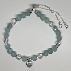 Natural Aquamarine and Clear Quartz Crystal Bracelet